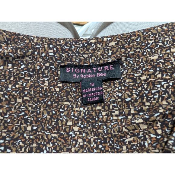 Signature Robbie Bee Womens 3/4 Sleeve Brown Print Maxi dress sz 16 Jagged Hem - Picture 7 of 7